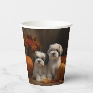 Malti tzu Puppy Autumn Delight Pumpkin Paper Cups