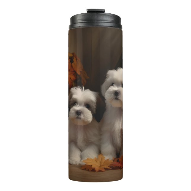 Malti tzu Puppy Autumn Delight Pumpkin Thermal Tumbler (Front)