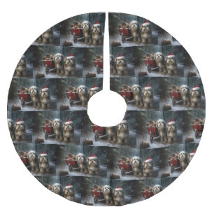 Malti tzu Snowy Sleigh Christmas Decor Brushed Polyester Tree Skirt