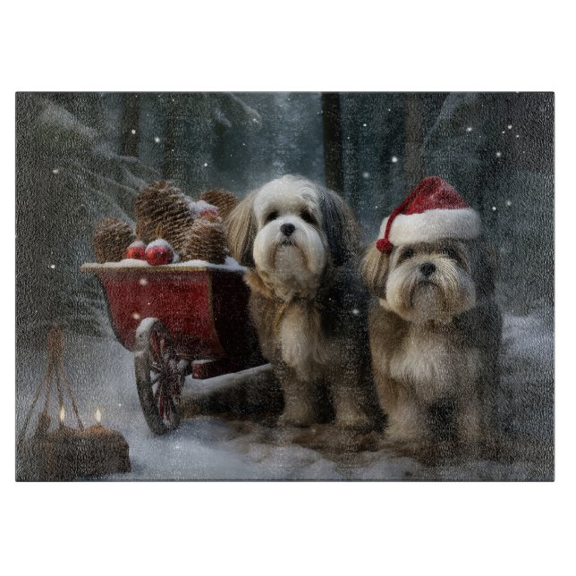 Malti tzu Snowy Sleigh Christmas Decor  Cutting Board (Front)