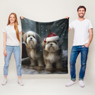 Malti tzu Snowy Sleigh Christmas Decor Fleece Blanket