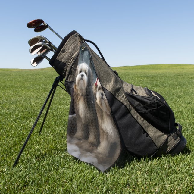 Malti tzu Snowy Sleigh Christmas Decor  Golf Towel (Green)