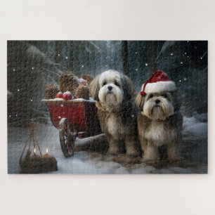 Malti tzu Snowy Sleigh Christmas Decor Jigsaw Puzzle