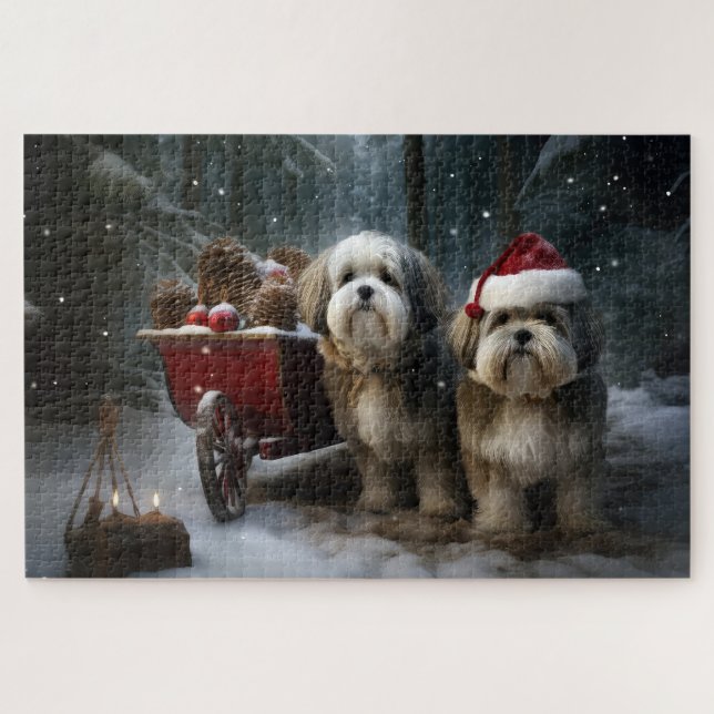 Malti tzu Snowy Sleigh Christmas Decor  Jigsaw Puzzle (Horizontal)
