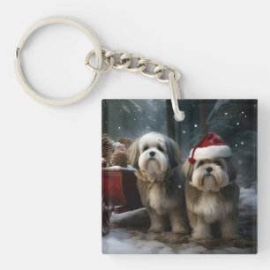 Malti tzu Snowy Sleigh Christmas Decor  Key Ring