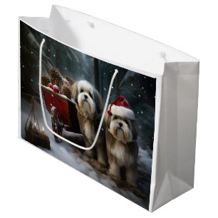 Malti tzu Snowy Sleigh Christmas Decor Large Gift Bag