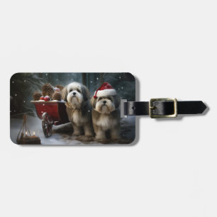Malti tzu Snowy Sleigh Christmas Decor Luggage Tag