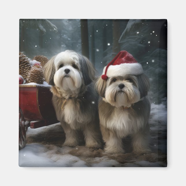 Malti tzu Snowy Sleigh Christmas Decor  Magnet (Front)