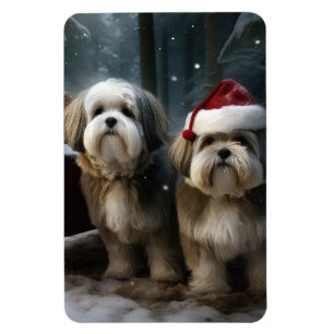 Malti tzu Snowy Sleigh Christmas Decor Magnet