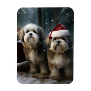 Malti tzu Snowy Sleigh Christmas Decor Magnet