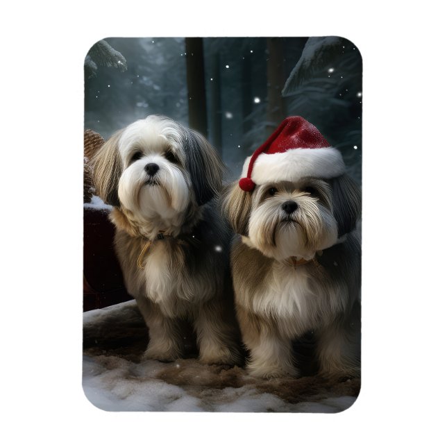 Malti tzu Snowy Sleigh Christmas Decor  Magnet (Vertical)