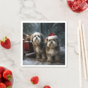 Malti tzu Snowy Sleigh Christmas Decor Napkin
