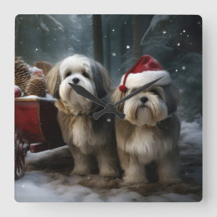 Malti tzu Snowy Sleigh Christmas Decor  Square Wall Clock