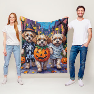 Malti Tzu Trick-or-Treating in Halloween Costumes Fleece Blanket