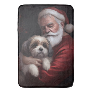 Malti Tzu With Santa Claus Festive Christmas Bath Mat
