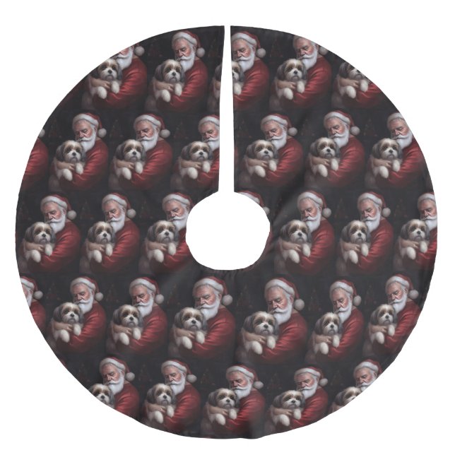 Malti Tzu With Santa Claus Festive Christmas Brushed Polyester Tree Skirt (Front)