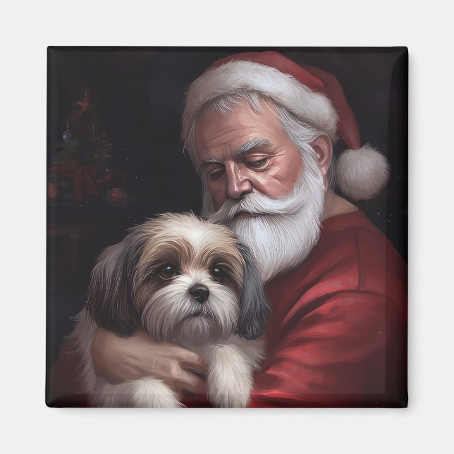 Malti Tzu With Santa Claus Festive Christmas Magnet (Front)