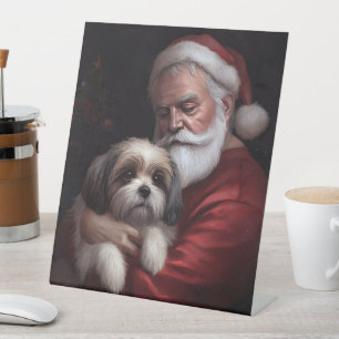 Malti Tzu With Santa Claus Festive Christmas Pedestal Sign
