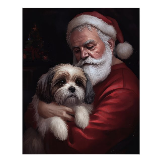 Malti Tzu With Santa Claus Festive Christmas Poster (Front)