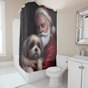 Malti Tzu With Santa Claus Festive Christmas Shower Curtain
