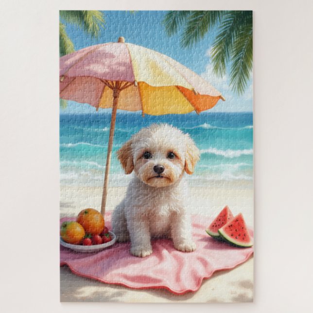 Maltipoo Beach Relax Scene Jigsaw Puzzle (Vertical)