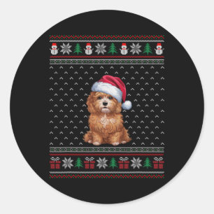 Maltipoo Dog Wearing Santa Hat Ugly Xmas Dog Lover Classic Round Sticker