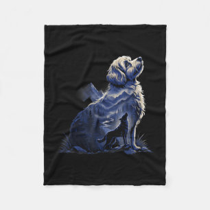 Maltipoo howling moon dog lover mountain night art fleece blanket
