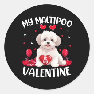 Maltipoo Is My Valentine Hearts Maltipoo Dog Valen Classic Round Sticker