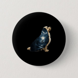 Maltipoo moonlit mountain dog lover wilderness art 6 cm round badge