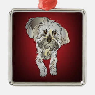 Maltipoo Puppy on Red Metal Ornament