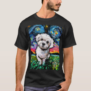 Maltipoo Starry Night White Maltese Poodle Dog Art T-Shirt