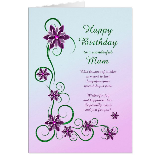 Mam Birthday with Scrolls and Flowers  (Front)