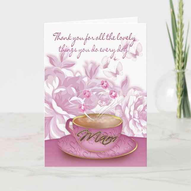 Mam - Mother's Day Card With Tea And Flowers (Front)