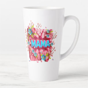 MAMA 3D Cracked Wall Design with Vibrant Flowers Latte Mug
