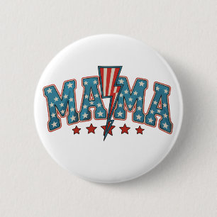 Mama 4th Of July Patriotic Mum Lightning Bolt 6 Cm Round Badge