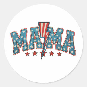 Mama 4th Of July Patriotic Mum Lightning Bolt Classic Round Sticker