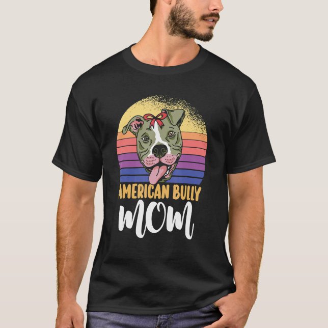 Mama American Bully Mum Messy Bun Mother's Day T-Shirt (Front)