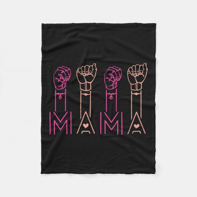 Mama American Sign Language Deaf Awareness Support Fleece Blanket (Front)