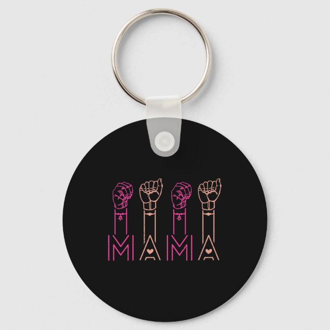 Mama American Sign Language Deaf Awareness Support Key Ring (Front)