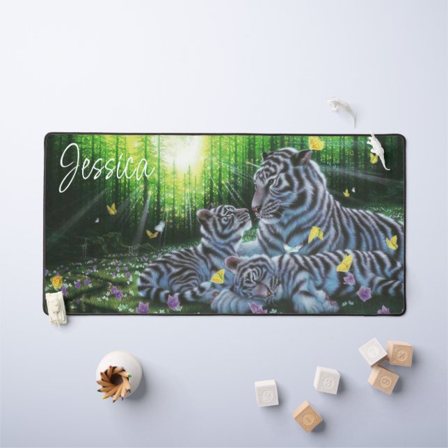 Mama and Babies White Tiger Desk Mat (Kids Table)