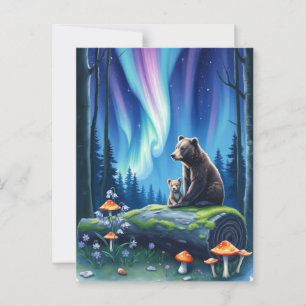 Mama and Baby Bear and the Northern Lights Postcard