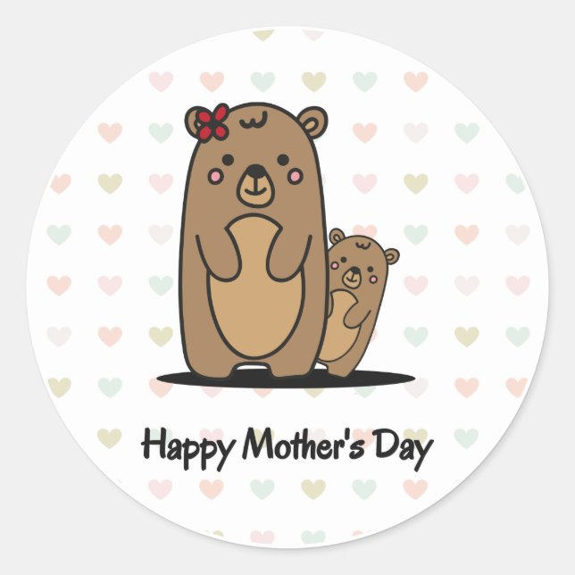Mama and Baby Bear | Mother's Day Classic Round St Sticker (Front)