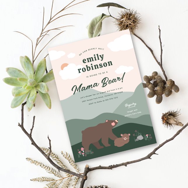 Mama and Baby Bear Mountain Range Baby Shower Invitation (Creator Uploaded)