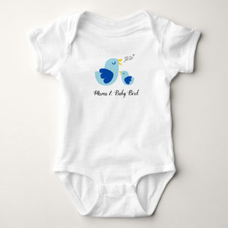 Mama and Baby Bird Singing, Cute Blue Feather Bird Baby Bodysuit