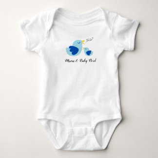 Mama and Baby Bird Singing, Cute Blue Feather Bird Bodysuit
