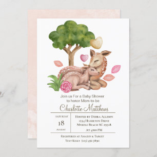 Mama and Baby Deer Forrest Animals Baby Shower  In Invitation