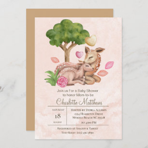 Mama and Baby Deer Forrest Animals Baby Shower  Invitation