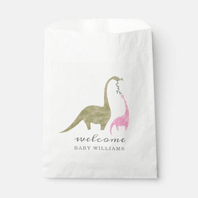 Mama and Baby Dinosaur Pink Baby Shower Favour Bag (Front)
