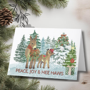  Mama and Baby Donkey Snowy Christmas Card