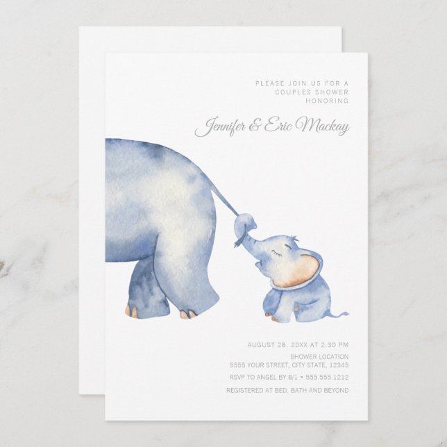 Mama and Baby Elephant Baby Shower Invitation (Front/Back)